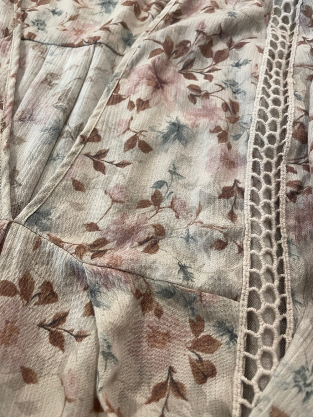 Boho Floral V-Neck Lace-Trim Blouse - Pink & Cream - Picture 9 of 15